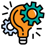 icon of a lightbulb and gears